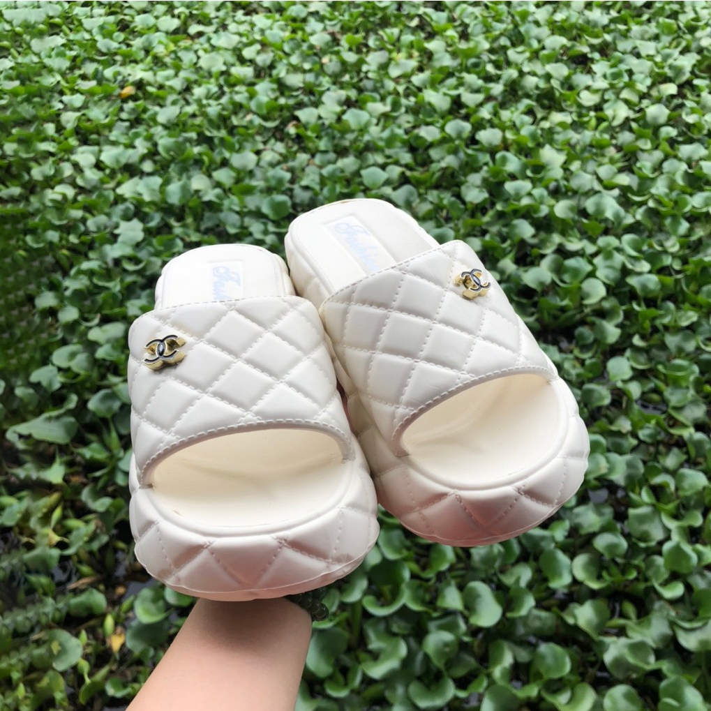 Dép bánh mì nữ Lainiki quai ngang Chỉ Trần đính đá , dép quai ngang nữ đế độn 6,5cm B1