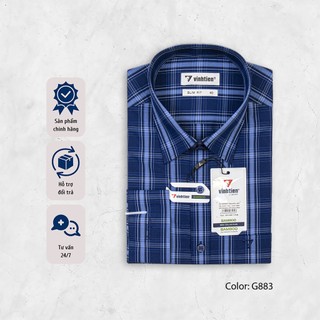 Áo Sơ Mi Dài Tay Vĩnh Tiến Slim Fit Vạt Bầu Sọc Caro Bamboo 465 - G883