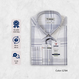 Áo Sơ Mi Dài Tay Vĩnh Tiến Slim Fit Vạt Bầu Sọc Caro Bamboo 465 - G784