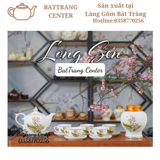 (8 MẪU)Bộ Ấm Chén Pha Trà Bát Tràng-men Trắng,vẽ Vàng:Long Sen,Đào Phai,Mai Vàng,dáng ấm Chóp 500ml