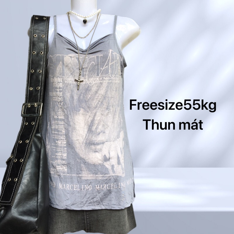 2hand Áo cami 3 lỗ, tanktop, croptop hai dây phong cách y2k dopimine gothic