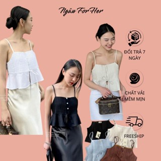 VIVI TOP- Áo Hai Dây Linen Cột Nơ, Áo Croptop Hai Dây Linen Bột, Áo Hai Dây Xếp Ly Ngực