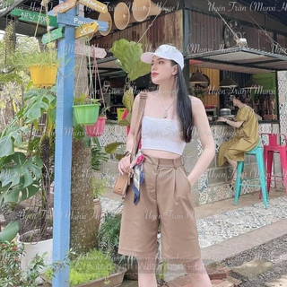 Quần short vải nữ - Quần ngố cạp khuy nhiều màu