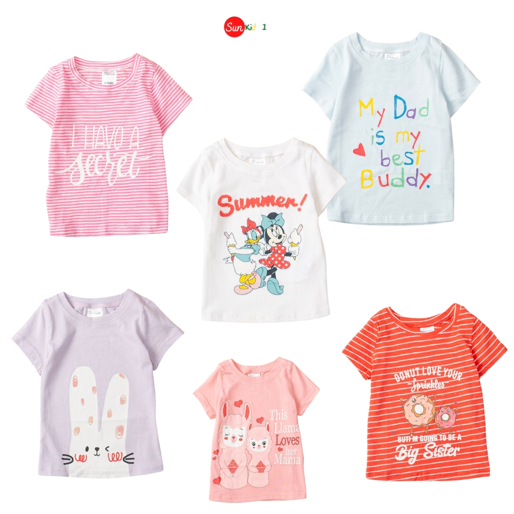 Áo thun cho bé gái size 2-10, áo phông bé gái chất cotton mềm mát, thấm hút tốt, nhiều màu sắc - SUNKIDS1