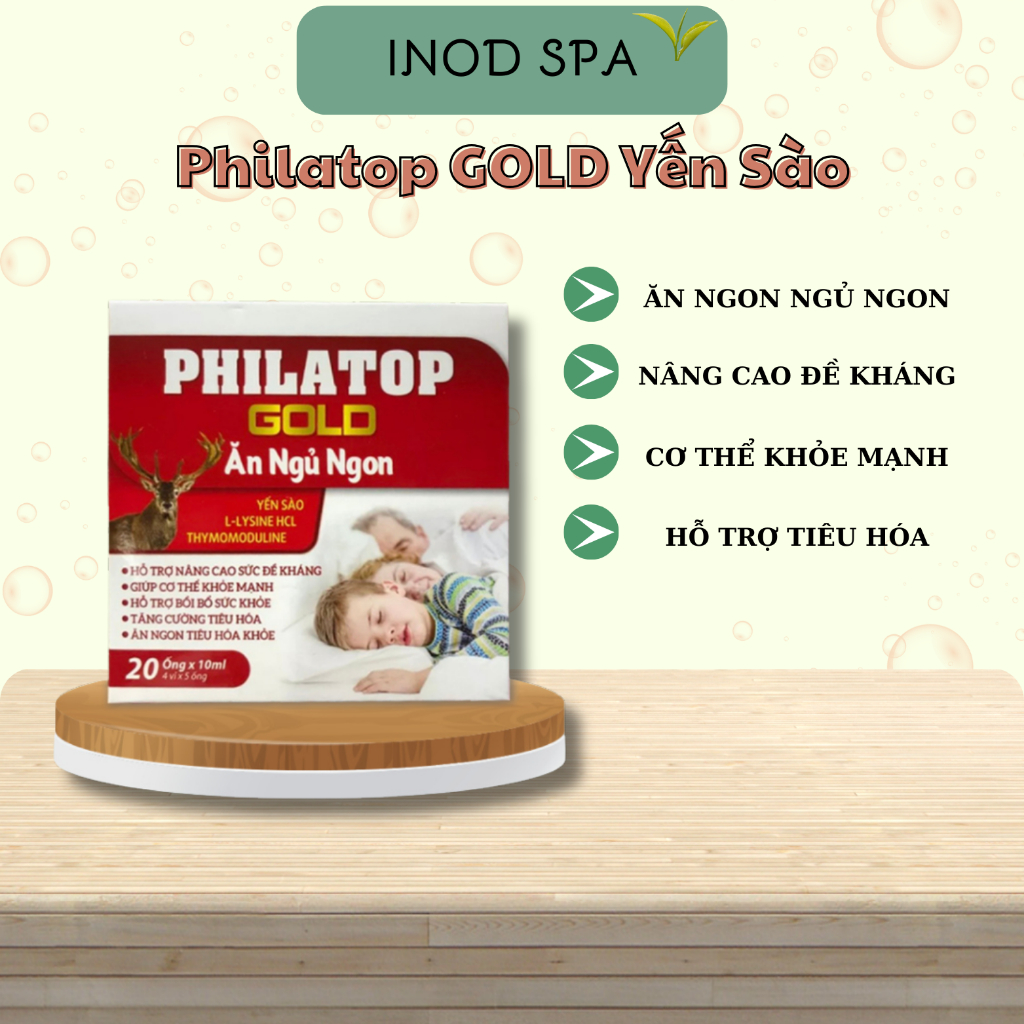 Philatop Gold yến sào, hồng sâm, giúp ăn ngủ ngon, nâng cao sức đề  kháng, hộp 20 ống  Inodspa