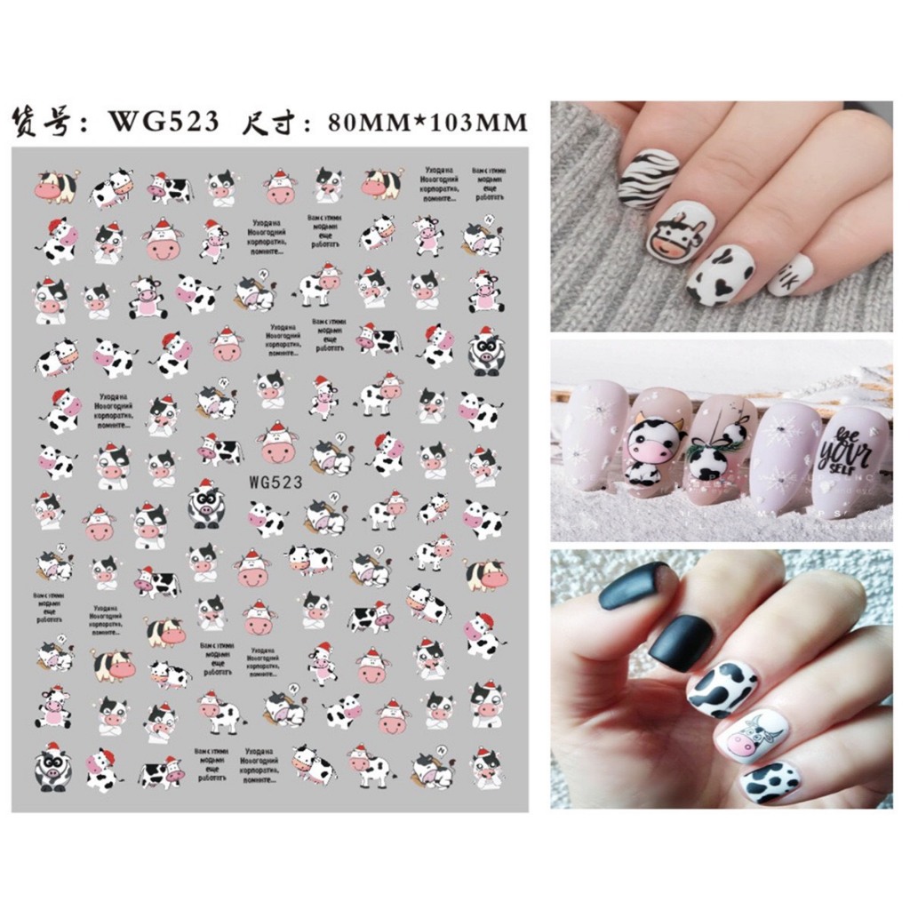 STICKER DÁN MÓNG HÌNH BÒ SỮA