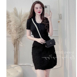 Váy xốp bo chun cổ đức khuy trước