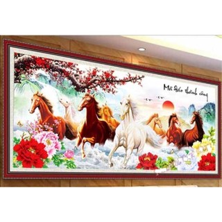 Tranh thêu phong cảnh ngựa mã đáo thành công  (150x68) cm, (195x85) cm  /   mn0016 / mn0017 , mn0102 (200 x 90)