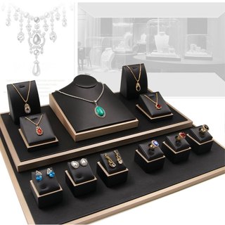 Bộ giá gỗ bọc da trưng bày trang sức [D4CB] lai trim chụp mẫu ảnh 3D rất đẹp 1-12