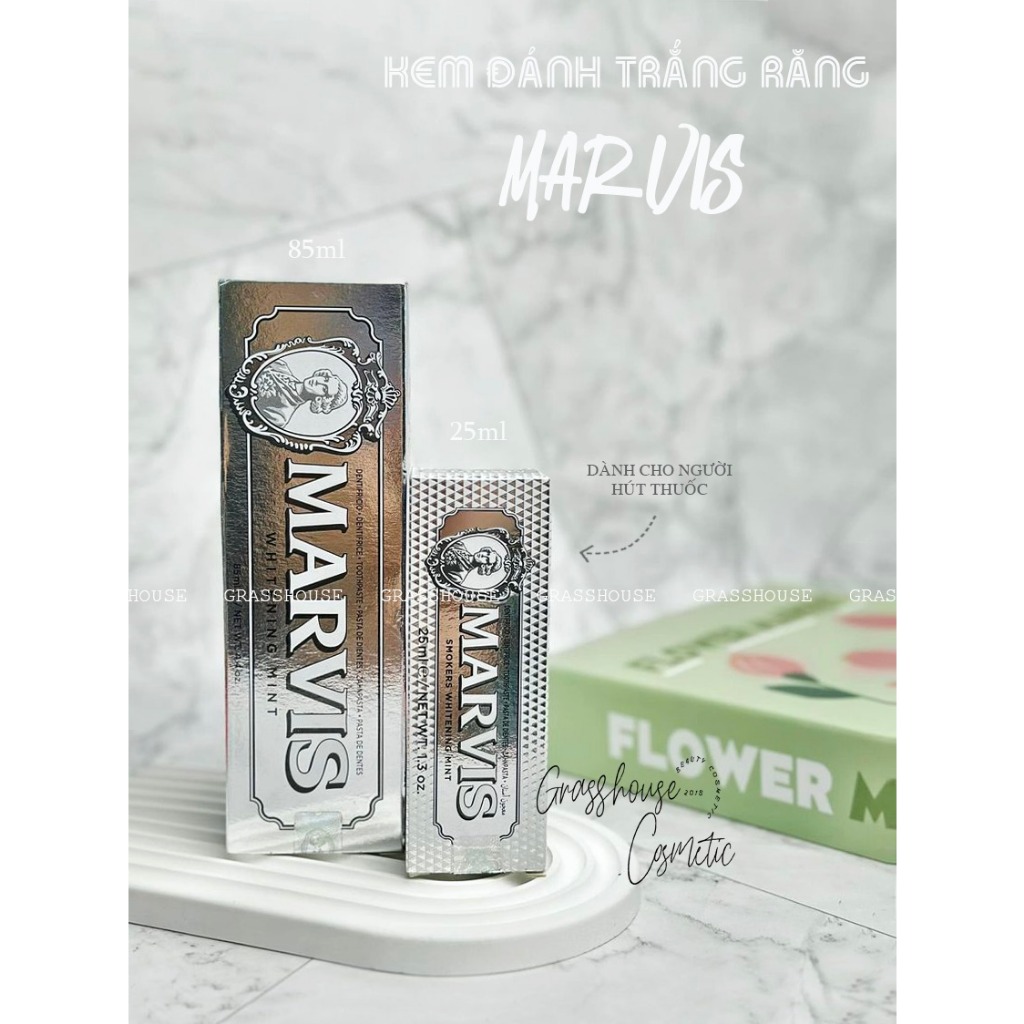 [HÀNG CÔNG TY] Kem Đánh Răng cao cấp Marvis Whitening Mint 85ml & mini 25ml - Màu Trắng/ bạc làm trắ