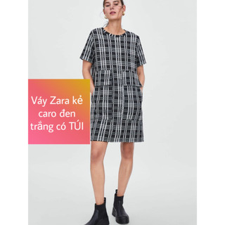 Thanh lý váy Zara kẻ caro đen trắng có TÚI size S