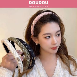 Băng đô cài tóc Doudou Bờm tóc nữ chất liệu vải dạ tweed cao cấp thời trang phong cách Hàn Quốc vintage cổ điển FG028