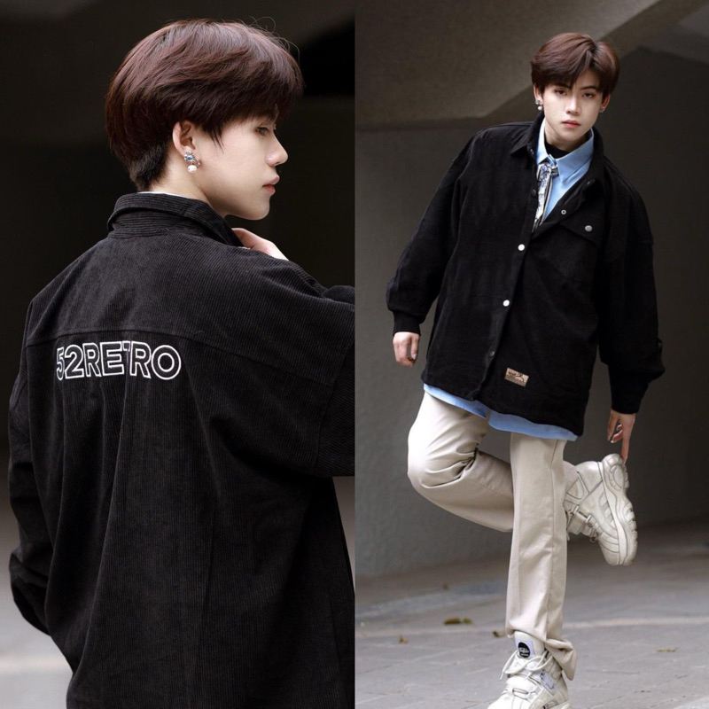 Áo khoác nhung tăm 52RETRO logo thêu