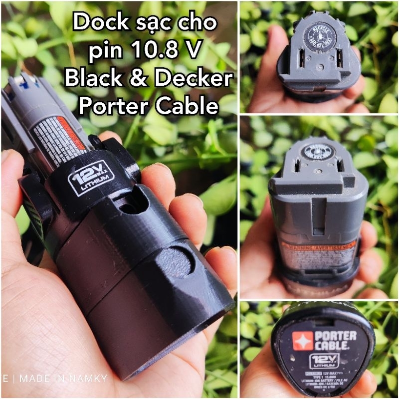 Dock sạc tự chế cho pin 12V Black & Decker, Porter Cable - Thông Minh - Tự Ngắt Khi Đầy, Bảo Vệ Pin Tối Ưu