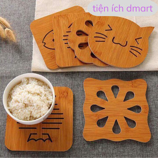 miếng lót nồi cách nhiệt bằng gỗ nhiều hình cute, lót nồi kích thước 15*15cm 1995