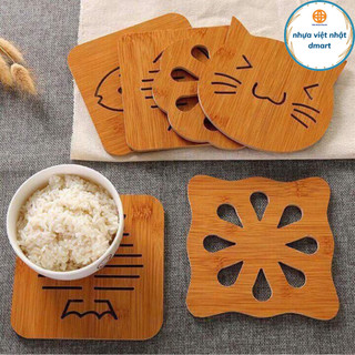 miếng lót nồi cách nhiệt tiện ích, lót nồi gỗ kích thước 15*15cm nhiều hình cute 1995