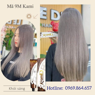 Thuốc nhuộm tóc tại nhà KHÓI SÁNG ánh vàng siêu đẹp, cần tẩy tóc 9M Kami - combo (màu, trợ, collagen) tặng găng tay