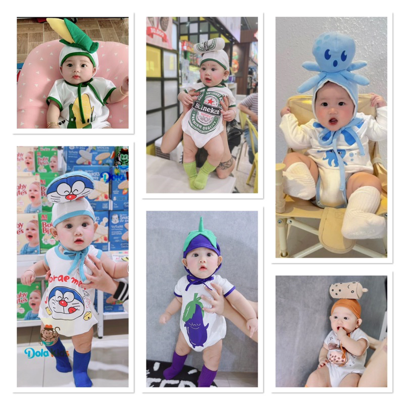 [ Kèm Nón xinh ] Body Cc cho bé phong cách hàn dễ thương