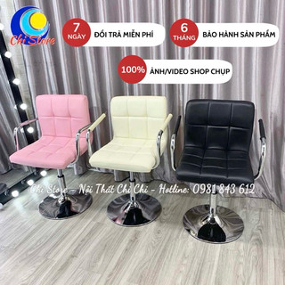 Ghế Ngồi Quầy Lễ Tân Tay Vịn, Ghế Xoay Makeup, Chụp Hình Bọc Da Dày Dặn Chỉnh Độ Cao 30-50cm Và Xoay 360 Độ