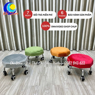 Ghế xoay nail bệt nỉ nhung êm ái cao 22cm ngồi làm móng nail chân xinh, ghế ngồi đóng hàng nhẹ nhỏ gọn 8 cạnh