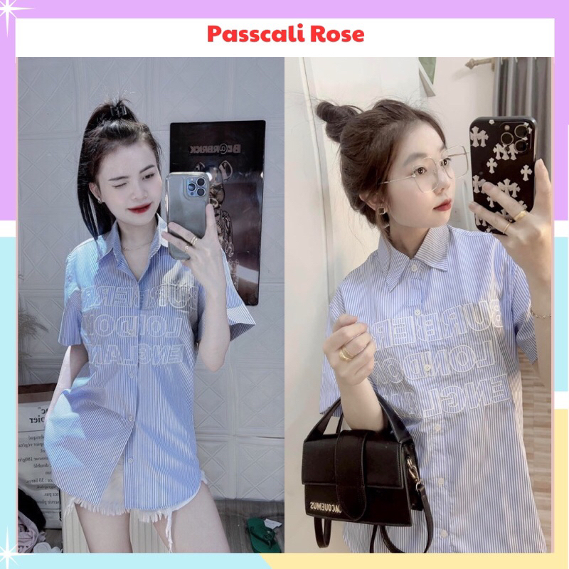 Áo Sơ Mi Thom Kẻ Sọc Xanh Xám Vải Cotton