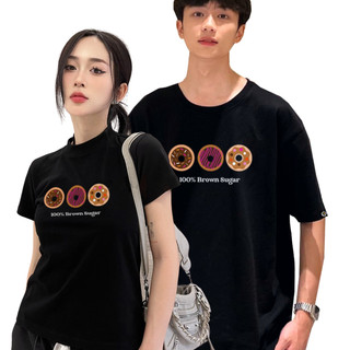 Baby Tee Unisex Couple Áo Thun Cặp Đôi Local Brand TNC Kiểu Phông Nam Nữ Đen Basic Hình Donut "100% Brown Sugar" 230GSM