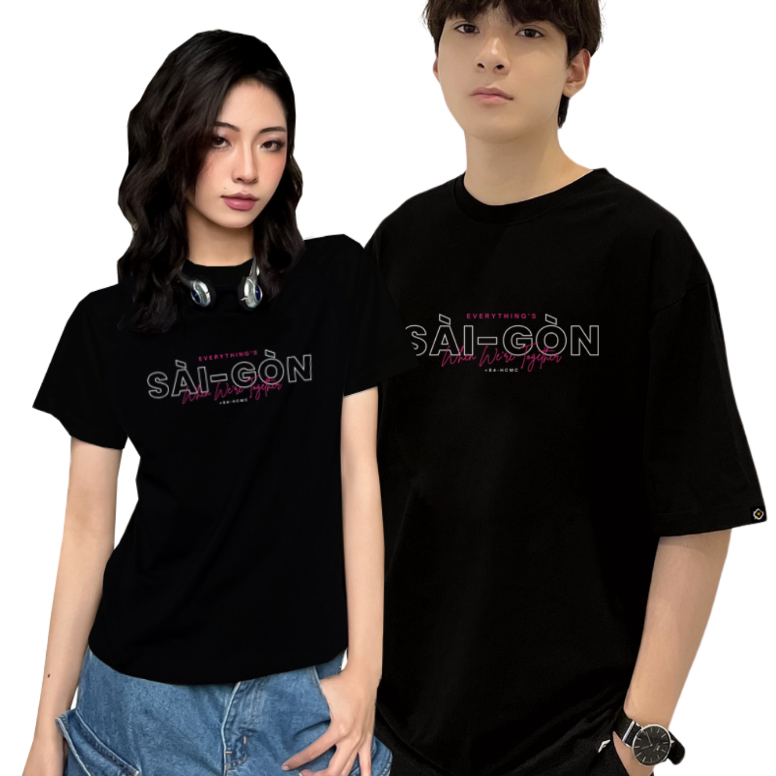 Baby Tee Unisex Couple Áo Thun Cặp Đôi Local Brand TNC Kiểu Phông Nam Nữ Đen Bạn Thân Mặc Đi Chơi "Sàigon Everything"