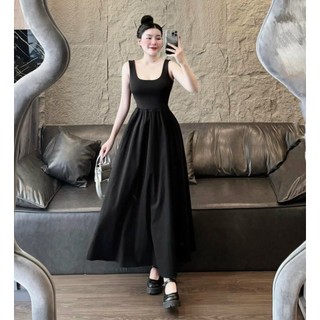 Đầm borip phối cotton lạnh thời trang nữ mặc đi chơi đi dạo đầm 2 dây chéo dây sau lưng nhẹ nhàng sang trọng
