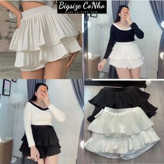 Chân váy xếp ly bigsize hai tầng bồng bềnh dáng xòe lưng cạp cao eo chun co giãn  dập ly CVDL