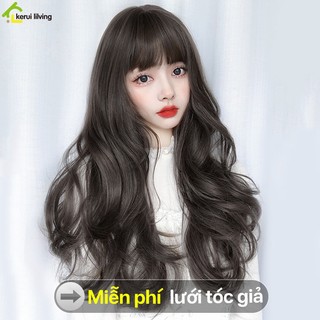 Bộ tóc giả màu nâu nhạt BUNA uốn xoăn sóng lơi phần chân tóc, tóc dài mượt chất lượng cao tóc dài