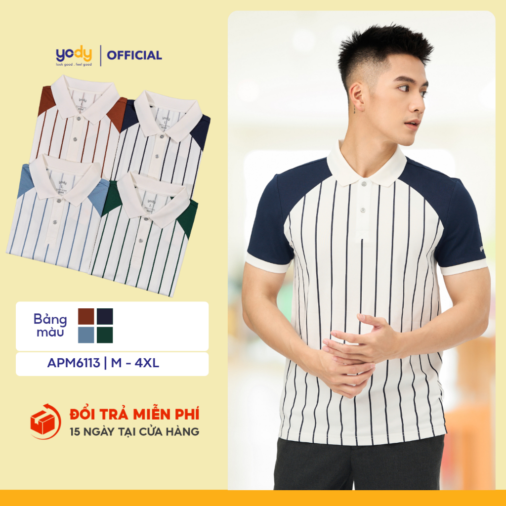 Áo phông có cổ nam Yody in tràn kẻ áo thun polo nam chất liệu cotton mềm mịn thoáng mát APM6113