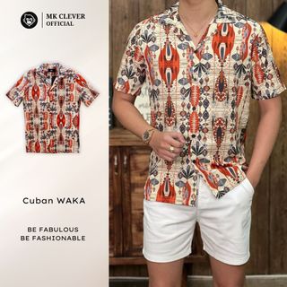 Áo Sơ Mi Cuban nam Waka Ngắn Tay MK CLEVER Chất liệu lụa mềm mịn, thoáng mát, chống nhăn, form rộng mặc hằng ngày