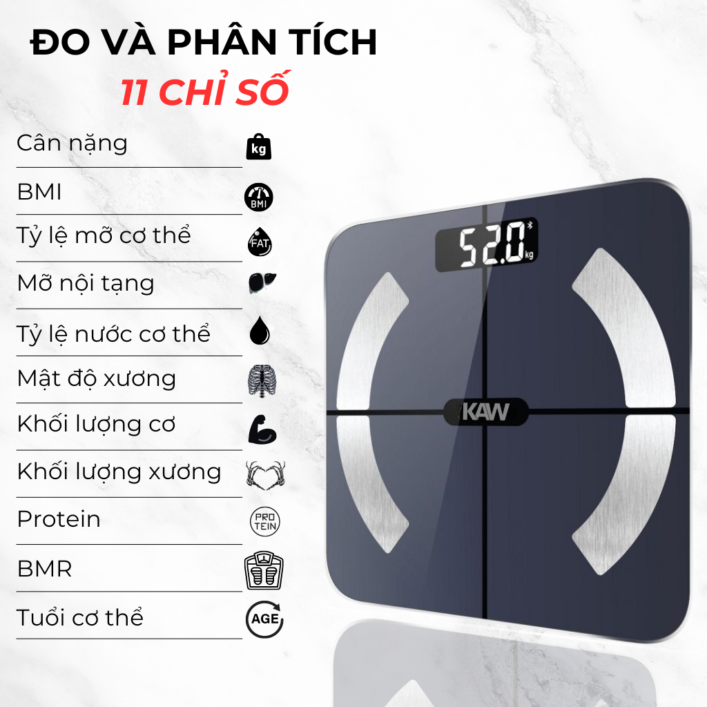 Cân Phân Tích Sức Khỏe Thông Minh KAW, Kết Nối Bluetooth