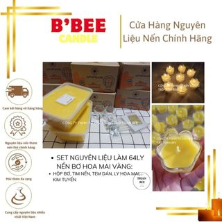 Combo 25: Nguyên liệu làm 60 ly nến bơ organic không khói, ly hoa mai 35ml B'Bee