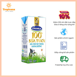 Sữa tươi tiệt trùng không đường 100% Vinamilk - Hộp 1L