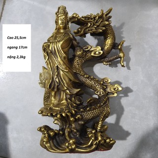 Tượng Phật Bà Quan Âm cưỡi rồng bằng đồng vàng MS1120