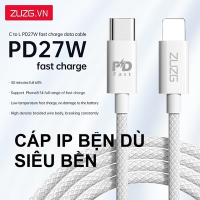 Cáp sạc PD cho ip 7 đên 14prm - Bện dù chống rối chống đứt hỗ trợ truyền tải siêu nhanh CL02