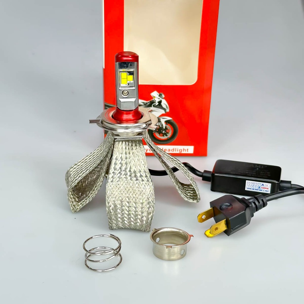 Bóng Đèn Pha T4 Tubor , Ánh Sáng Trắng Gom 6000K Lắp Xe Máy, Chân Bóng H4,M5