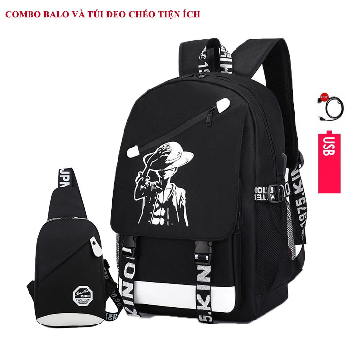 Balo, Balo Unisex Hình BoyMusic, OnePiece Thời Trang HARAS HR300 (TẶNG CÁP USB) Và Túi đeo chéo HARA