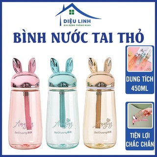 Bình uống nước 450ml tai thỏ đáng yêu có dây đeo cầm tay tiện dụng dieulinhshop