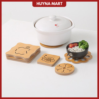Miếng lót nồi, lót cốc chất liệu gỗ, lót bàn ăn, lót ly, lót bát cách nhiệt  9.5-14.5cm NB52