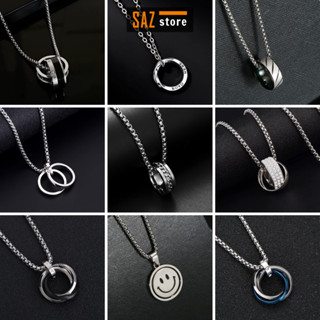 Dây chuyền nam titan không gỉ đính đá mặt dây hình tròn nhẫn SAZ cá tính thời trang - Vòng Cổ Nam Tổng Hợp