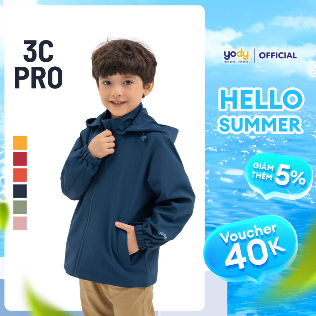  Áo khoác gió trẻ em YODY 3C Pro kid có mũ cản gió nhiều màu AKK6030