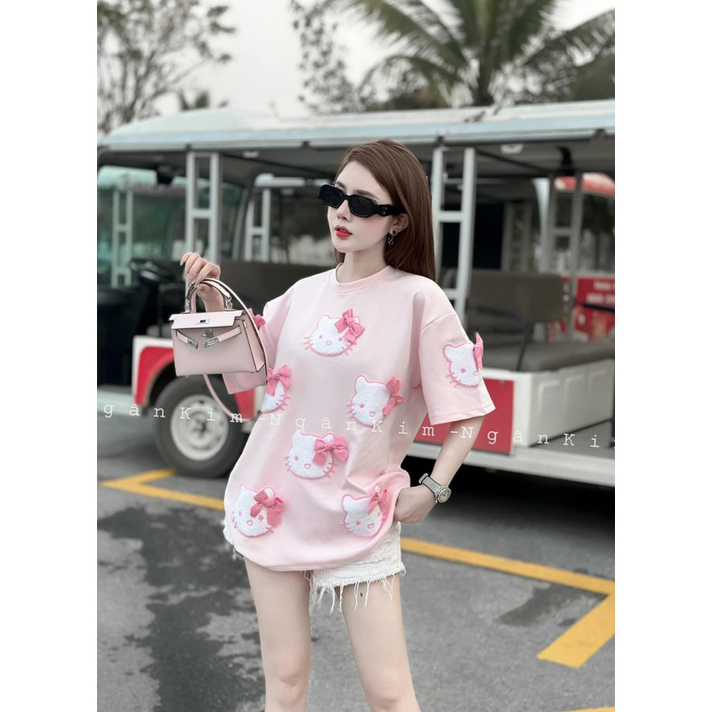 Áo Phông Hồng Hello Kitty Đính Nơ