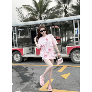 Áo Phông Hồng Hello Kitty Đính Nơ