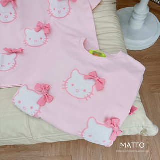 Áo Phông Hồng Hello Kitty Đính Nơ