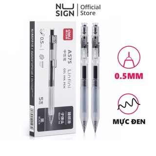  Bút bi gel bấm văn phòng Deli mực đen ngòi 0.5mm học sinh mực đều nét chữ đẹp A575 có ruột xanh thay thế