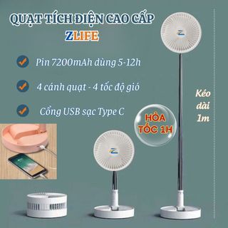 Quạt gấp gọn thông minh, quạt tích điện mini pin trâu 7200mah dùng liên tục 10h, gió mạnh 4 cấp độ