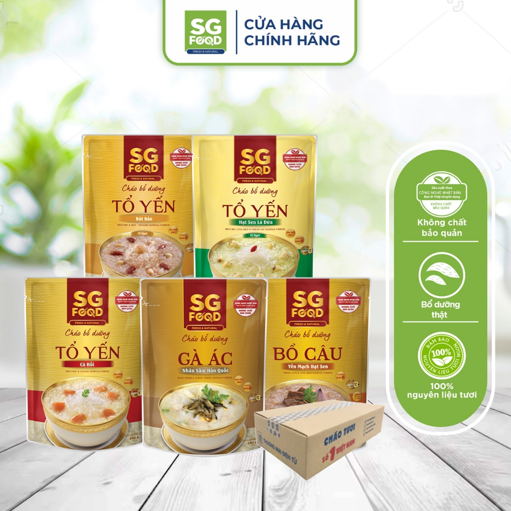 Thùng 30 Gói Cháo Bổ Dưỡng Sài Gòn Food Đủ 5 Vị 240G