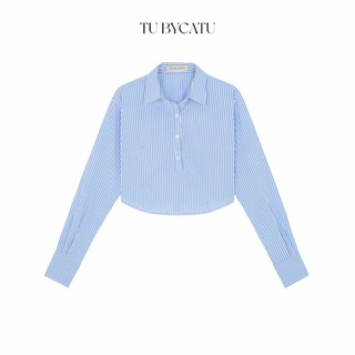 Tubycatu | áo croptop sơ mi sọc xanh đá